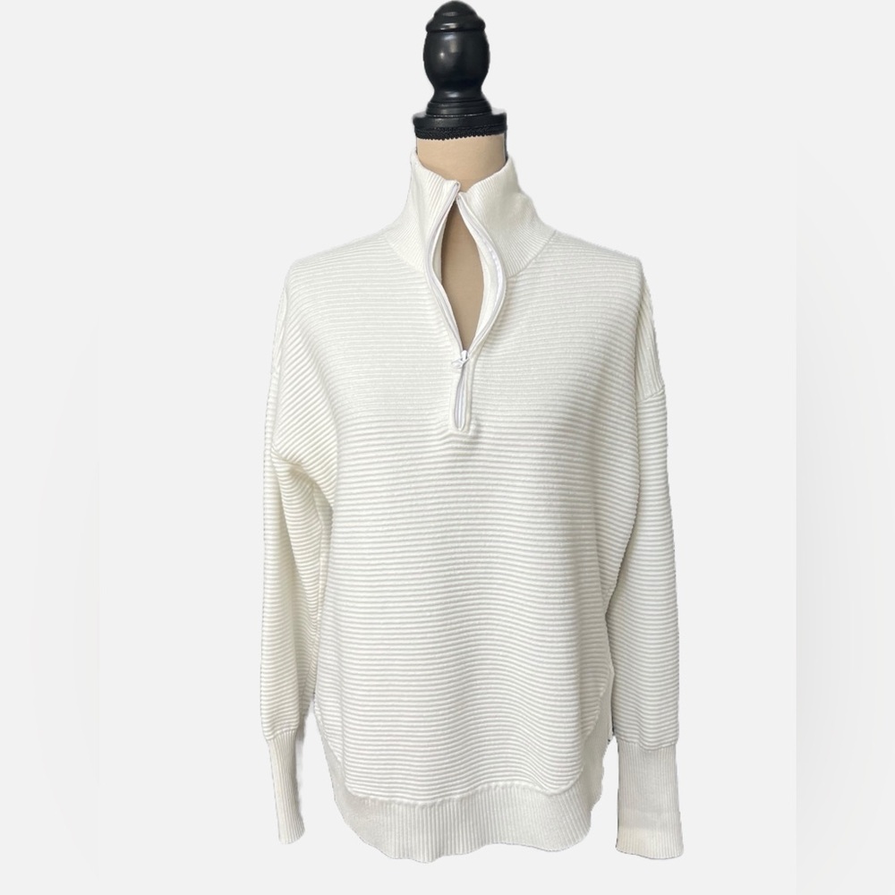 White Ribbed Half Zip Pullover Women’s XL Soft Cozy Lounge Sweater Top - Picture 3 of 7